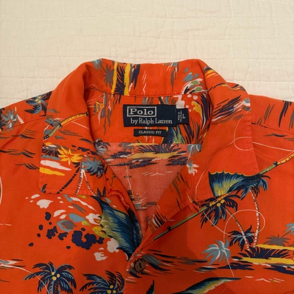Polo Ralph Lauren Orange Swordfish Tropical Coastal Button Down Shirt Size Large - Picture 2 of 14